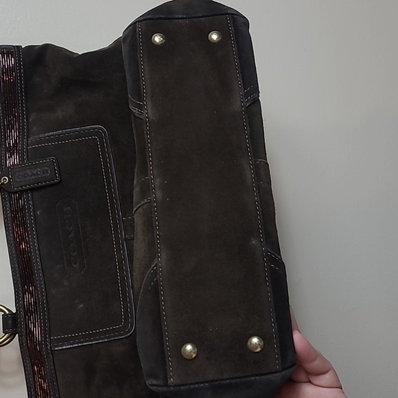 Coach Brown Suede Leather Gallery Tote Vintage Handbag Beaded Trim Accents EUC - Picture 5 of 12